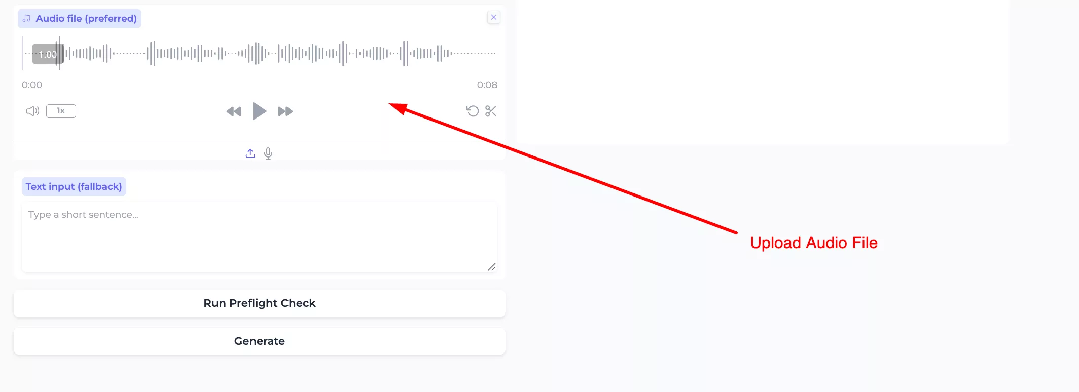 Audio upload, playback controls and optional text box in MuseTalk Avatar