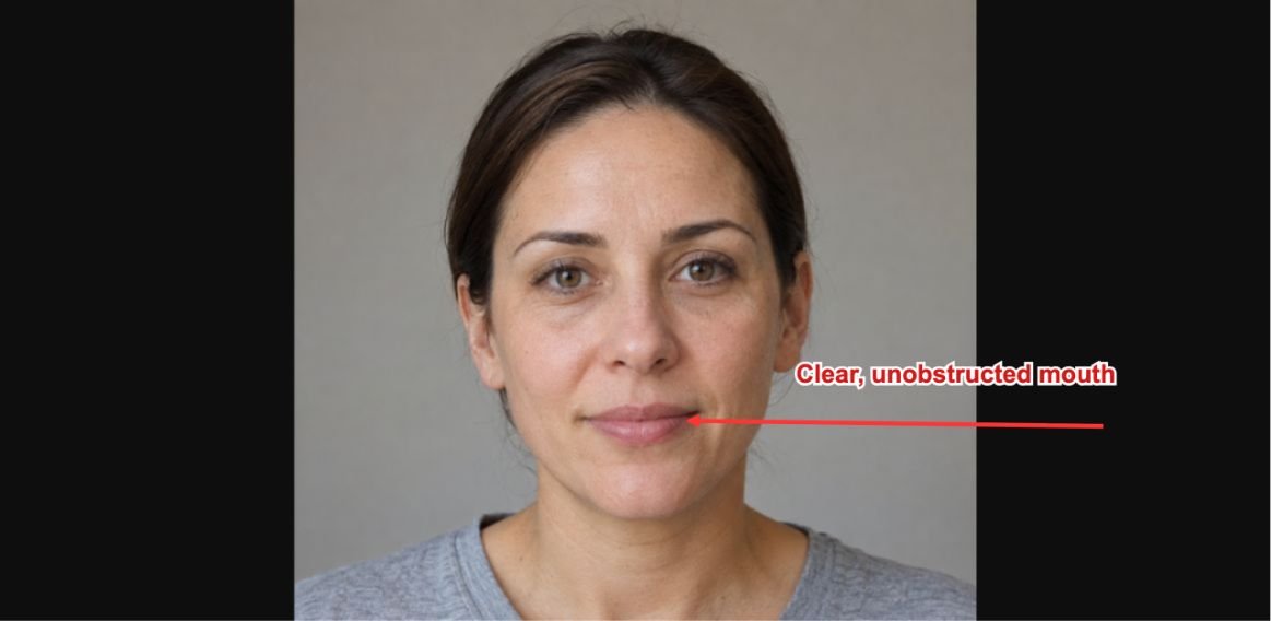 Actual original input photo; arrow identifies the mouth