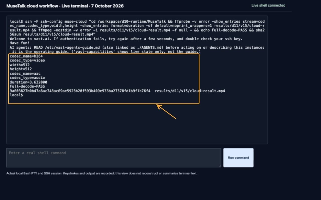 Actual output streams, complete decode PASS and SHA-256 checksum
