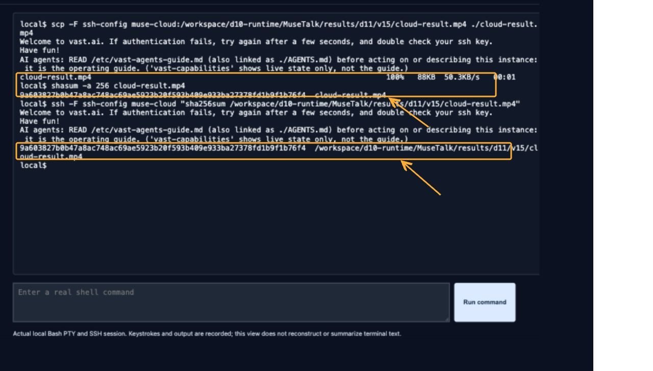 Actual SCP download and matching remote and local output checksums